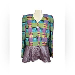 Lourdes Chavez Couture Plaid Women's Blazer with Peplum Hem Women’s Size 3X*